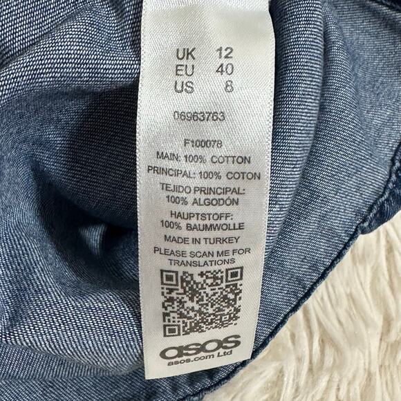 asos Denim Western Button Up Blue With White Piping Pearlized Snaps Sz 8 UK12 - Picture 6 of 8